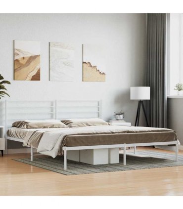 vidaXL Metal Bed Frame without Mattress with Headboard White 180x200cm — Size: 180 x 200 cm