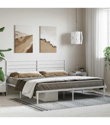 vidaXL Metal Bed Frame without Mattress with Headboard White 180x200cm — Size: 180 x 200 cm