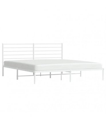 vidaXL Metal Bed Frame without Mattress with Headboard White 180x200cm — Size: 180 x 200 cm
