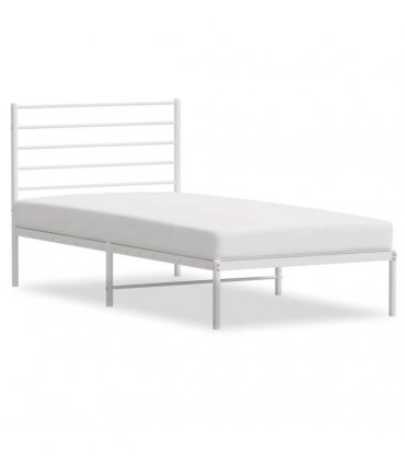 vidaXL Metal Bed Frame without Mattress with Headboard White 90x200cm — Size: 90 x 200 cm