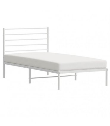 vidaXL Metal Bed Frame without Mattress with Headboard White 90x200cm — Size: 90 x 200 cm