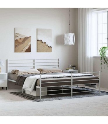 vidaXL Metal Bed Frame without Mattress with Footboard White 183x213cm — Size: 183 x 213 cm, Model: with headboard & footboard