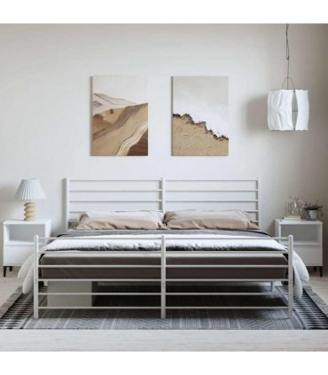 vidaXL Metal Bed Frame without Mattress with Footboard White 183x213cm — Size: 183 x 213 cm, Model: with headboard & footboard