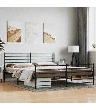 vidaXL Metal Bed Frame without Mattress with Footboard Black 200x200cm — Size: 200 x 200 cm, Model: with headboard & footboard
