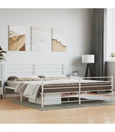 vidaXL Metal Bed Frame without Mattress with Footboard White 200x200cm — Size: 200 x 200 cm, Model: with headboard & footboard