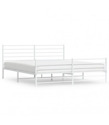 vidaXL Metal Bed Frame without Mattress with Footboard White 200x200cm — Size: 200 x 200 cm, Model: with headboard & footboard