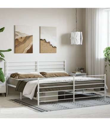 vidaXL Metal Bed Frame without Mattress with Footboard White 200x200cm — Size: 200 x 200 cm, Model: with headboard & footboard