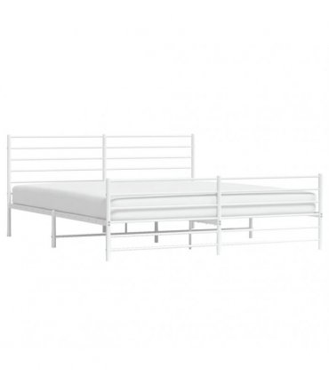 vidaXL Metal Bed Frame without Mattress with Footboard White 200x200cm — Size: 200 x 200 cm, Model: with headboard & footboard