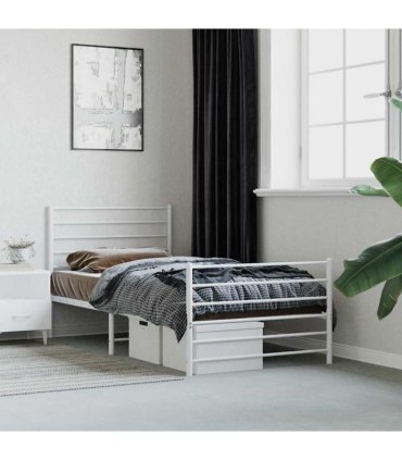 vidaXL Metal Bed Frame without Mattress with Footboard White 90x190cm — Size: 90 x 190 cm, Model: with headboard & footboard