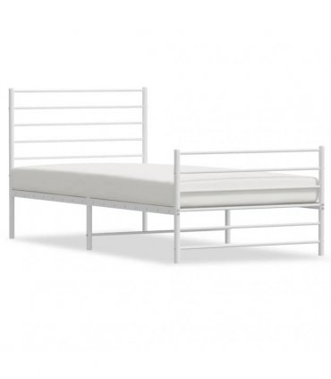 vidaXL Metal Bed Frame without Mattress with Footboard White 90x190cm — Size: 90 x 190 cm, Model: with headboard & footboard