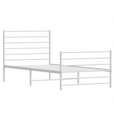 vidaXL Metal Bed Frame without Mattress with Footboard White 90x190cm — Size: 90 x 190 cm, Model: with headboard & footboard
