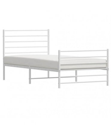 vidaXL Metal Bed Frame without Mattress with Footboard White 90x190cm — Size: 90 x 190 cm, Model: with headboard & footboard