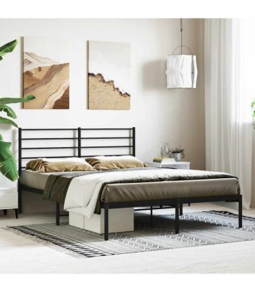 vidaXL Metal Bed Frame without Mattress with Headboard Black 160x200cm — Size: 160 x 200 cm — V0671963426