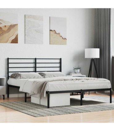 vidaXL Metal Bed Frame without Mattress with Headboard Black 160x200cm — Size: 160 x 200 cm — V0671963426
