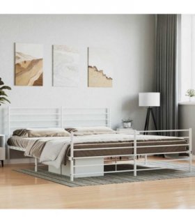 vidaXL Metal Bed Frame without Mattress with Footboard White 180x200cm — Size: 180 x 200 cm, Model: with headboard & footboard