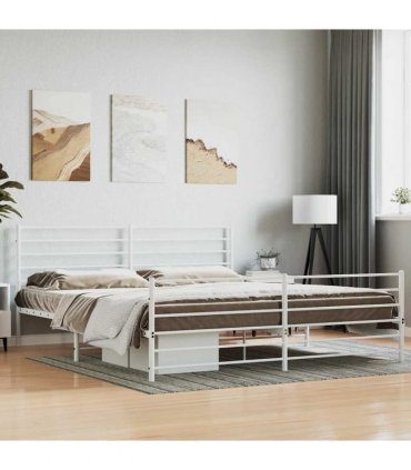 vidaXL Metal Bed Frame without Mattress with Footboard White 180x200cm — Size: 180 x 200 cm, Model: with headboard & footboard