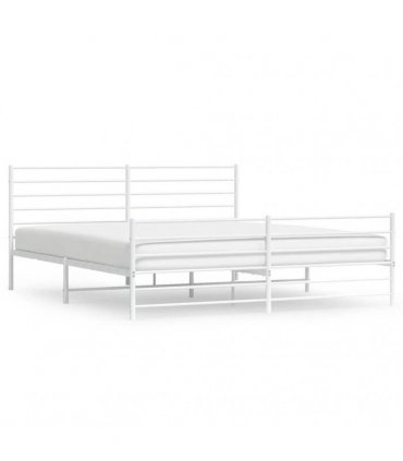 vidaXL Metal Bed Frame without Mattress with Footboard White 180x200cm — Size: 180 x 200 cm, Model: with headboard & footboard