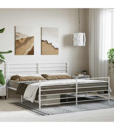 vidaXL Metal Bed Frame without Mattress with Footboard White 180x200cm — Size: 180 x 200 cm, Model: with headboard & footboard