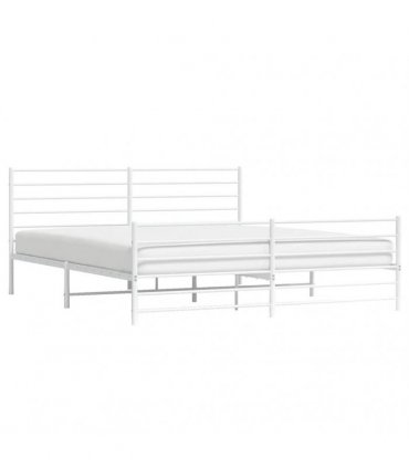 vidaXL Metal Bed Frame without Mattress with Footboard White 180x200cm — Size: 180 x 200 cm, Model: with headboard & footboard