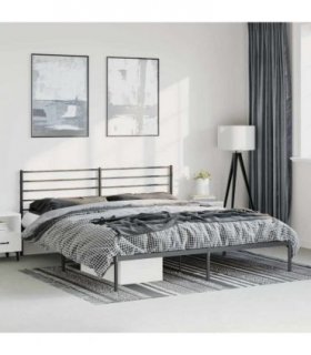 vidaXL Metal Bed Frame without Mattress with Headboard Black 193x203cm — Size: 193 x 203 cm