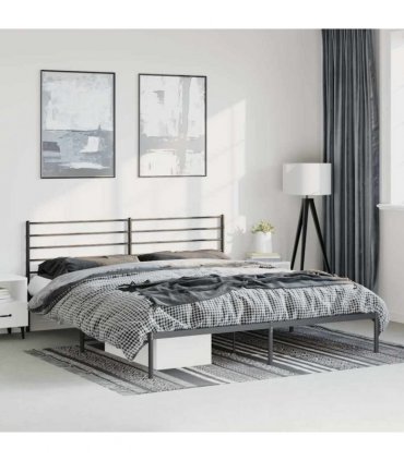 vidaXL Metal Bed Frame without Mattress with Headboard Black 193x203cm — Size: 193 x 203 cm