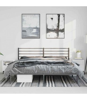 vidaXL Metal Bed Frame without Mattress with Headboard Black 193x203cm — Size: 193 x 203 cm