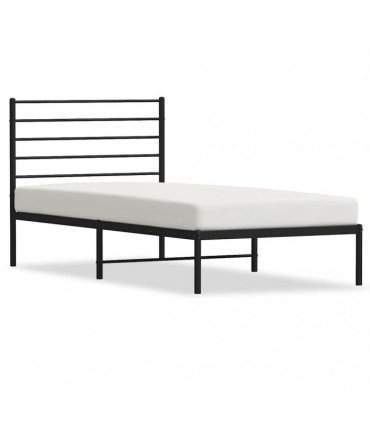 vidaXL Metal Bed Frame without Mattress with Headboard Black 75x190cm — Size: 75 x 190 cm