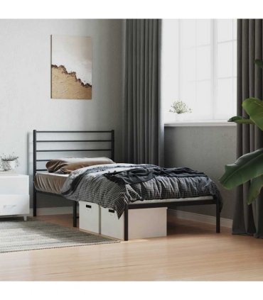 vidaXL Metal Bed Frame without Mattress with Headboard Black 75x190cm — Size: 75 x 190 cm