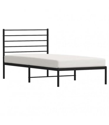 vidaXL Metal Bed Frame without Mattress with Headboard Black 75x190cm — Size: 75 x 190 cm