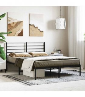 vidaXL Metal Bed Frame without Mattress with Headboard Black 140x200cm — Size: 140 x 200 cm