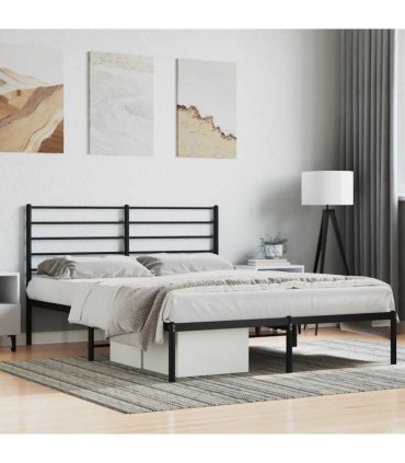 vidaXL Metal Bed Frame without Mattress with Headboard Black 140x200cm — Size: 140 x 200 cm