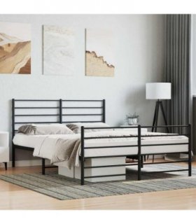 vidaXL Metal Bed Frame without Mattress with Footboard Black 140x200cm — Size: 140 x 200 cm, Model: with headboard & footboard