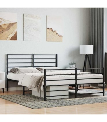 vidaXL Metal Bed Frame without Mattress with Footboard Black 140x200cm — Size: 140 x 200 cm, Model: with headboard & footboard