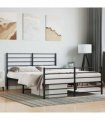 vidaXL Metal Bed Frame without Mattress with Footboard Black 140x200cm — Size: 140 x 200 cm, Model: with headboard & footboard