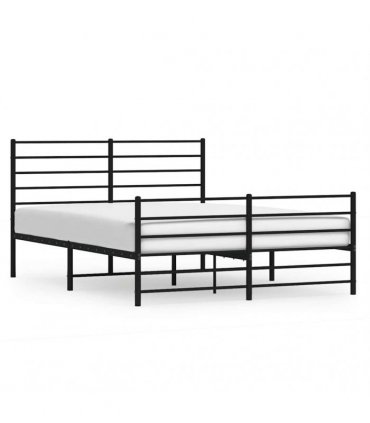 vidaXL Metal Bed Frame without Mattress with Footboard Black 140x200cm — Size: 140 x 200 cm, Model: with headboard & footboard