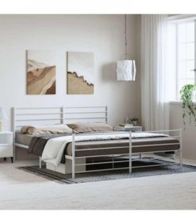 vidaXL Metal Bed Frame without Mattress with Footboard White 193x203cm — Size: 193 x 203 cm, Model: with headboard & footboard