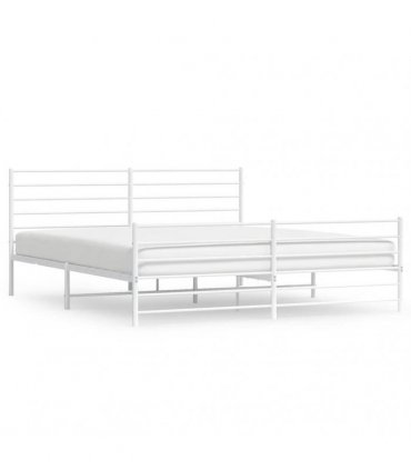 vidaXL Metal Bed Frame without Mattress with Footboard White 193x203cm — Size: 193 x 203 cm, Model: with headboard & footboard