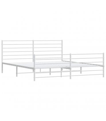 vidaXL Metal Bed Frame without Mattress with Footboard White 193x203cm — Size: 193 x 203 cm, Model: with headboard & footboard