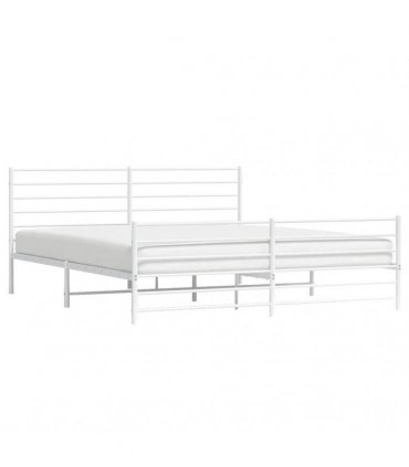 vidaXL Metal Bed Frame without Mattress with Footboard White 193x203cm — Size: 193 x 203 cm, Model: with headboard & footboard