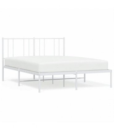 vidaXL Metal Bed Frame without Mattress with Headboard White 140x190cm — Size: 140 x 190 cm