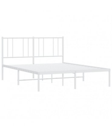vidaXL Metal Bed Frame without Mattress with Headboard White 140x190cm — Size: 140 x 190 cm