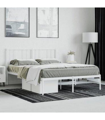 vidaXL Metal Bed Frame without Mattress with Headboard White 140x190cm — Size: 140 x 190 cm