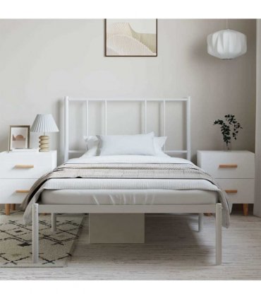 vidaXL Metal Bed Frame without Mattress with Headboard White 100x200cm — Size: 100 x 200 cm — V0671963441