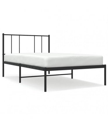 vidaXL Metal Bed Frame without Mattress with Headboard Black 90x190cm — Size: 90 x 190 cm — V0671963443