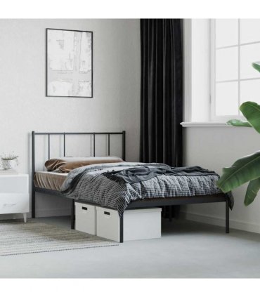 vidaXL Metal Bed Frame without Mattress with Headboard Black 90x190cm — Size: 90 x 190 cm — V0671963443