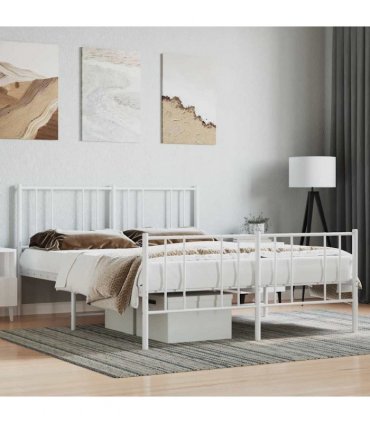 vidaXL Metal Bed Frame without Mattress with Footboard Whi — Size: 160 x 200 cm, Model: with headboard & footboard — V0671963449