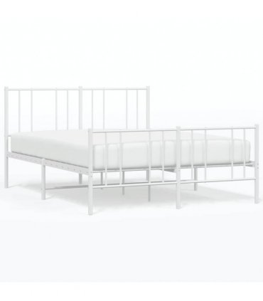 vidaXL Metal Bed Frame without Mattress with Footboard Whi — Size: 160 x 200 cm, Model: with headboard & footboard — V0671963449