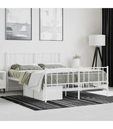 vidaXL Metal Bed Frame without Mattress with Footboard Whi — Size: 160 x 200 cm, Model: with headboard & footboard — V0671963449