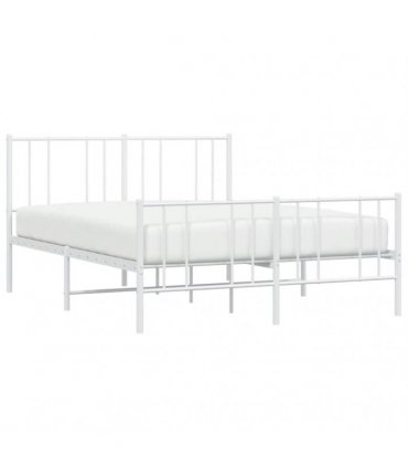 vidaXL Metal Bed Frame without Mattress with Footboard Whi — Size: 160 x 200 cm, Model: with headboard & footboard — V0671963449