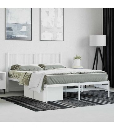 vidaXL Metal Bed Frame without Mattress with Headboard White 160x200cm — Size: 160 x 200 cm — V0671963450